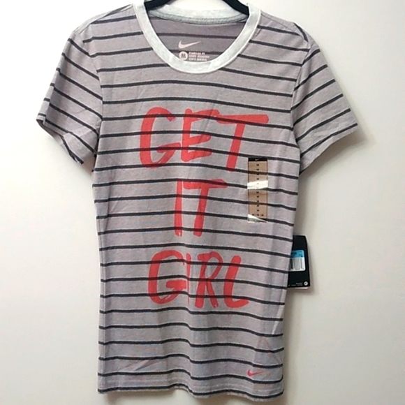 Nike Tops - 🎉HP🎉Nike Get It Girl Striped S/S Tee, Gray, M, NWT